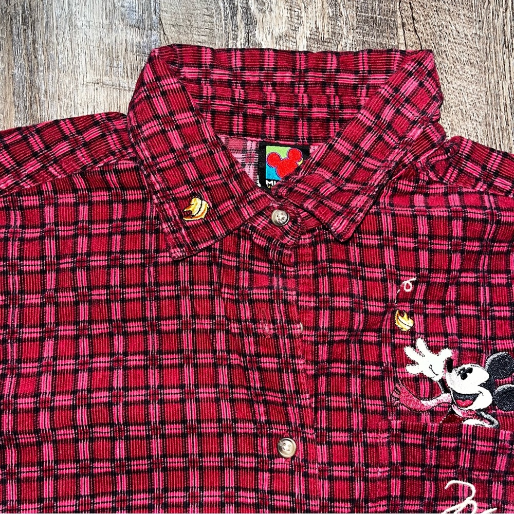 Vintage 90s Disney Mickey Corduroy Red  Checkered Long sleeve‎ Size Large - Picture 3 of 4